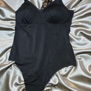 NEW True & Co Size Large Black V neck Bra Bodysuit Lace Racerback Sexy Lingerie